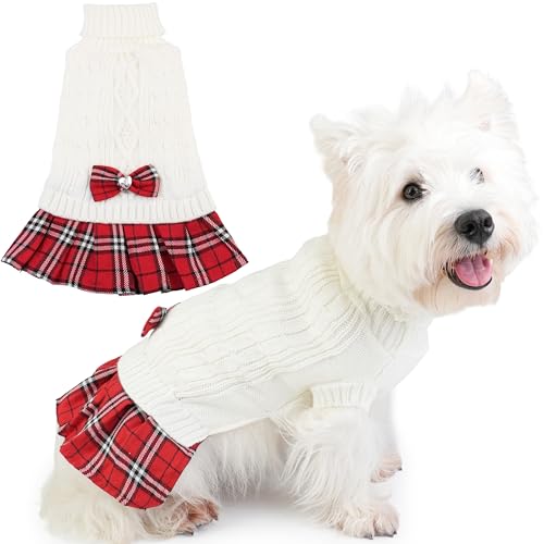 Pullover für kleine Hunde mit Fliege, Rollkragenpullover, Kleider für kaltes Wetter, Welpen, Strickwaren, Pullover für Hochzeit, Party, Haustier, Winter, Strickkleidung für Yorkies, Chihuahua (Weiß, L Pullover für kleine Hunde mit Fliege, Rollkragenpullover, Kleider für kaltes Wetter, Welpen, Strickwaren, Pullover für Hochzeit, Party, Haustier, Winter, Strickkleidung für Yorkies, Chihuahua (Weiß, L von Hpetppy