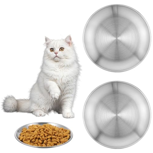 2-teiliges breites Schnurrhaar-freundliches Katzenschüssel-Set aus Edelstahl, flache Futterplatte für erhöhte Ständer, unzerbrechlich, für den Innenbereich, Nass- und Trockenfutter, um Ermüdung des von Hpmjz