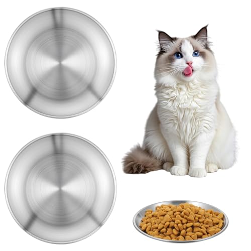 Hpmjz 2-teiliges Edelstahl-Katzenfutterschalen-Set mit breitem Schnurrhaar, flache Futternäpfe für den Innenbereich, für erhöhte Stände, für Kätzchen, Nass- und Trockenfutter, 2 Stück von Hpmjz