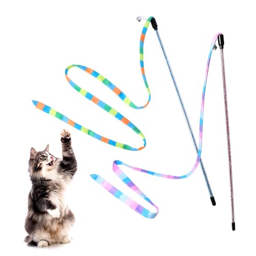 Hpmjz Interaktives Katzenspielzeug in Regenbogenfarben, interaktives Katzenspielzeug, buntes Band für gelangweilte Indoor-Katzen und Kätzchen, Training, erweiterte Katzen, Plüschspielzeug, starke von Hpmjz