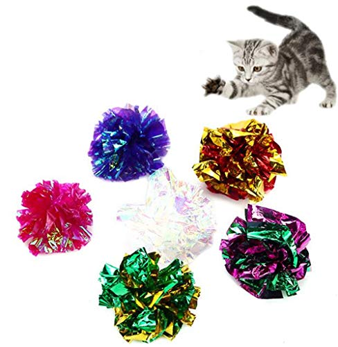 Hpybest Katzenspielzeug, Mylar-Kugeln, bunt, Ringe, Papier, glänzend, interaktiv, mit Klangkugeln für Katzen, Spielbälle, 6 Stück von Hpybest