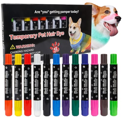 Hqunjikp Haustierfärbemittel für Hunde – Farbmarker für Welpen, waschbar, sicheres Hundehaarfärbemarker-Set für Cosplay-Styling und kreative Haustierpflege von Hqunjikp