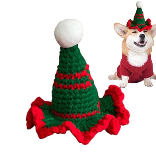 Hqunjikp Weihnachtsmütze mit Katzen-Motiv, niedliche Weihnachtsmütze, weiches und gemütliches Welpenkostüm für Weihnachtsbäume, Feiertage von Hqunjikp