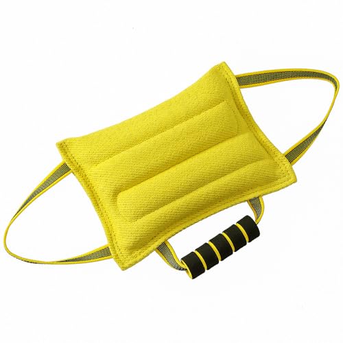 Hrlace Beißkissen für Hunde 26 x 19cm Hundebisskissen mit 3 Griffen, Kauspielzeug für Hunde für Sport und Training, Zerrspielzeug für Junge Hunde, zum Trainieren und Spielen, 1 Stück Gelb von Hrlace