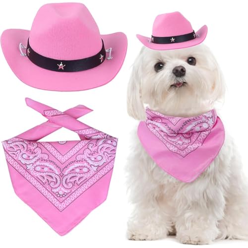 Hrlace Cowboyhut und Bandana Schal für Hunde und Katzen Haustierkostüm Set Hunde-Cowboy-Kostüm-Set für Geburtstag Weihnachten Halloween Urlaub Feiertag Party Cosplay Dekoration Set#8 von Hrlace