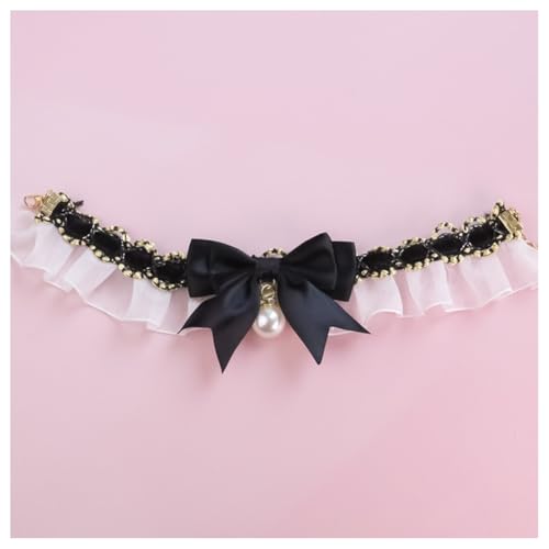 Hrlace Halsband für Hunde und Katzen Haustier Spitzenhalsband mit Schleife und Perlen Elegantes Spitzen Katzenhalsband Hundehalsband elastisch Haustier-Halskette für Geburtstag Hochzeiten Schwarz M von Hrlace