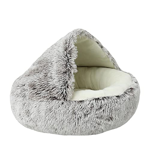 Flauschiges Katzenbett, Welpenbett, weich, warm, kuschelig, Katzenhöhle, Katzenschlafbett, Plüsch, Donut, rundes Katzenbett, mit Kapuze, für Katze, kleine Hunde, Welpen, Kaninchen, S-40 cm, Kaffee von Hruile