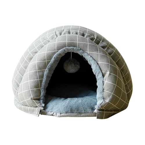 Großes Katzenhöhlenbett, Iglu für den Innenbereich, Plüsch, warmes Katzenhaus zum Schlafen, halbgeschlossenes Haustierbett mit flauschigem hängenden Ball, Kätzchen-Zelthaus mit rutschfester Unterseite von Hruile