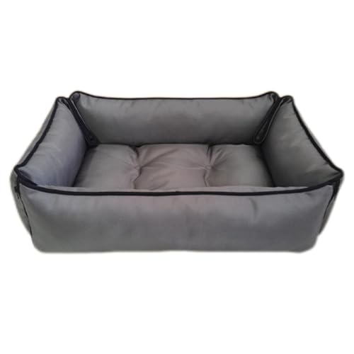 Hruile 2-in-1-Hundebett, strapazierfähige, wasserdichte Haustierbox-Matratze, Komfort-Schlafkissen mit rutschfester Unterseite, kratzfestes Korbgeflecht, Oxford-Gewebe (60 x 40 x 18 cm, Grau) von Hruile