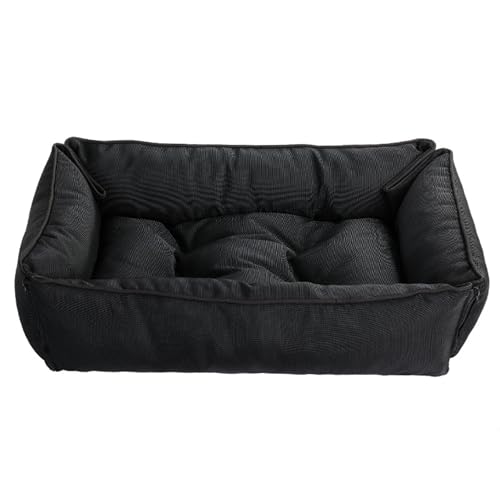 Hruile 2-in-1-Hundebett, strapazierfähige, wasserdichte Haustierbox-Matratze, Komfort-Schlafkissen mit rutschfester Unterseite, kratzfestes Korbgeflecht, Oxford-Gewebe (65 x 45 x 18 cm, Schwarz) von Hruile