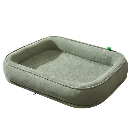 Hruile Abnehmbares, waschbares Hundebett, beruhigend, Anti-Angst, rechteckig, Kistenmatratze, Matte, orthopädisches Kissen, Welpenschlafkissen, rutschfeste Unterseite (90 x 72 x 14 cm, Hellgrün) von Hruile