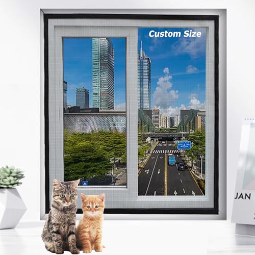Hruile Benutzerdefinierte Größe Katzensicher Fensterschutz, Selbstklebendes Fenster-Sicherheitsnetz für Schlafzimmer Küche, Katzenschutznetz, Katzenschutznetz, Fliegenmückengitter von Hruile