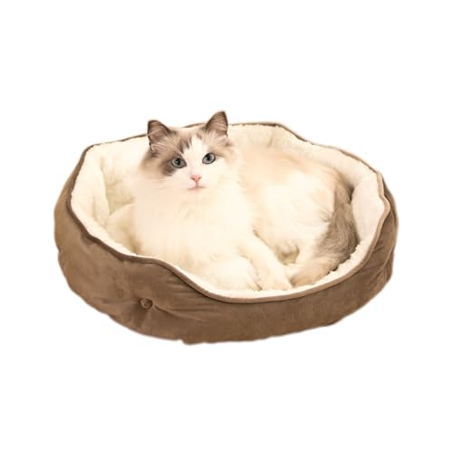 Hruile Weiches Donut-Hundebett, Plüsch, flauschig, Schlafkissen, stützend, beruhigend, Anti-Angst-Nest für Welpen, Katzen, maschinenwaschbar und rutschfeste Unterseite (50 x 48 x 15 cm, Kaffee) von Hruile