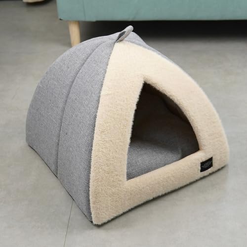 Katzenbett für den Innenbereich, faltbar, dreieckig, Katzenhöhle, Iglu mit abnehmbarem, waschbarem Kissen, Kätzchen-Zelt, Schlafnest für Haustier, Kaninchen, Welpen, Hund (42 x 42 x 36 cm, Grau) von Hruile