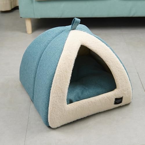 Katzenbett für den Innenbereich, faltbar, dreieckig, Katzenhöhle, Iglu mit abnehmbarem, waschbarem Kissen, Kätzchen-Zelt, Schlafnest für Haustier, Kaninchen, Welpen, Hunde, 36 x 36 x 32 cm, Blau Katzenbett für den Innenbereich, faltbar, dreieckig, Katzenhöhle, Iglu mit abnehmbarem, waschbarem Kissen, Kätzchen-Zelt, Schlafnest für Haustier, Kaninchen, Welpen, Hunde, 36 x 36 x 32 cm, Blau von Hruile