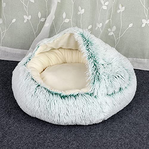 Katzenbett für den Innenbereich, flauschig, Plüsch, selbstwärmend, waschbar, Donut-Katzenbett, mit Kapuze, Haustierbett für Kätzchen, Katzen, Welpen, kleine Hunde, 50 x 50 cm, Grün von Hruile