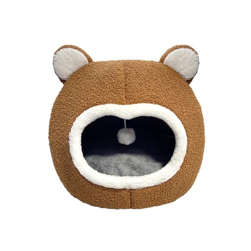 Katzenhöhlenbett, Iglu, geschlossenes Haustierbett, Kätzchen-Versteck mit abnehmbarem, waschbarem Kissen, warmes Haustier-Schlafnest für Kaninchen, Welpen, 37 x 37 x 36 cm von Hruile