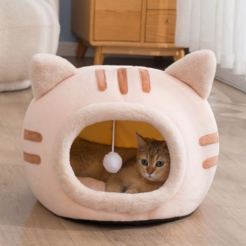 Katzenhöhlenbett, Iglu für den Innenbereich, geschlossenes Kätzchen-Versteck mit abnehmbarem, waschbarem Kissen, bequem, warm, Haustier-Schlafnest für Haustier, Kaninchen, Welpen, 50 x 50 x 36 cm von Hruile