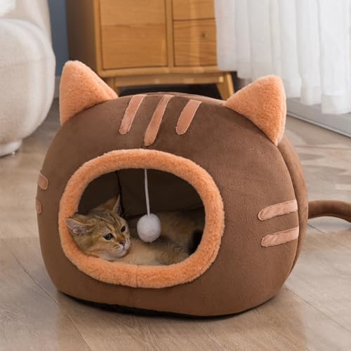 Katzenhöhlenbett, Iglu für den Innenbereich, geschlossenes Kätzchen-Versteck mit abnehmbarem, waschbarem Kissen, bequem, warm, Haustier-Schlafnest für Haustier, Kaninchen, Welpen, 50 x 50 x 36 cm von Hruile