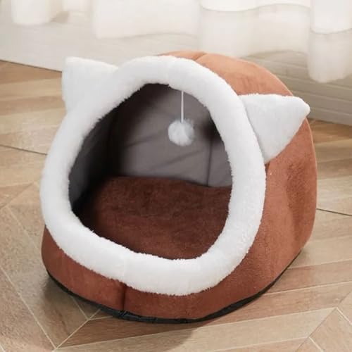 Katzenhöhlenbett für den Innenbereich, warmes Plüsch-Katzen-Schlafnest, halbgeschlossenes Haustierzelt, Haus mit abnehmbarem Kissen, hängendes Spielzeug, gemütliches Haustierbett für Welpen, Kätzchen Katzenhöhlenbett für den Innenbereich, warmes Plüsch-Katzen-Schlafnest, halbgeschlossenes Haustierzelt, Haus mit abnehmbarem Kissen, hängendes Spielzeug, gemütliches Haustierbett für Welpen, Kätzchen von Hruile