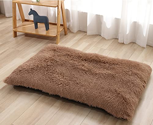 Plüsch-Hundebett / Katzenbett, warm, rechteckig, Haustiermatratze, für mittelgroße oder große Haustiere, abnehmbar und waschbar, 110 x 80 x 10 cm, Braun von Hruile