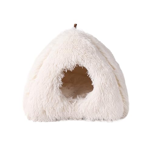 Plüsch-Katzenbett, Iglu-Höhle, 2-in-1-Dreieck-Haustierhaus, Nest, großes Haustierbett, Innen, geschlossenes Katzenzelt, Haus mit Griff, abnehmbares Kissen, Kissen für Kätzchen, Kaninchen (Weiß) von Hruile