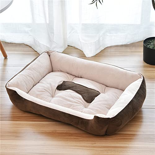 Rechteckiges Hundebett / Katzenbett für Haustiere, aus superweichem Samt und PP-Baumwolle, geeignet für kleine, mittelgroße und große Hunde oder Katzen, 120 x 100 cm, Braun von Hruile