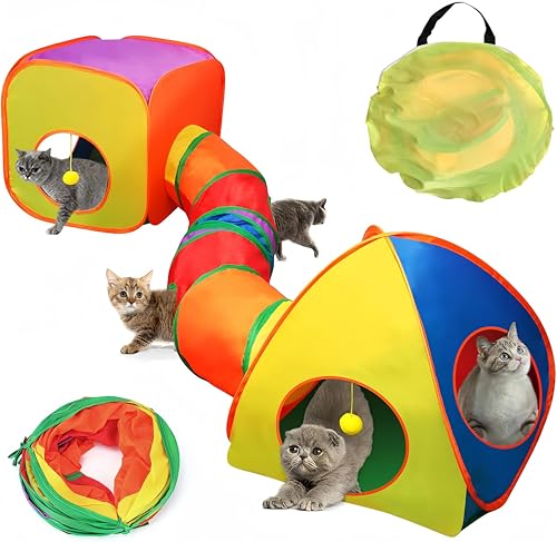 Hsdbuy Katzentunnel für Indoor-Katzen mit Würfelzelt, Spielzeug-Kombination, Pop-Up-Kombination, zusammenklappbar, interaktives Guckloch, Katzenrohr mit Spielball und Glocke für Kätzchen, Welpen, Hsdbuy Katzentunnel für Indoor-Katzen mit Würfelzelt, Spielzeug-Kombination, Pop-Up-Kombination, zusammenklappbar, interaktives Guckloch, Katzenrohr mit Spielball und Glocke für Kätzchen, Welpen, von Hsdbuy