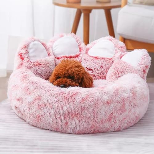 HshDUti Beruhigendes Hundebett für kleine Hunde, Pfotenform, beruhigendes Hunde- und Katzenbett, Anti-Angstzustände, Donut-Kuscheldecke, wärmend, gemütlich, weich, rund, Welpenbett für kleine, von HshDUti