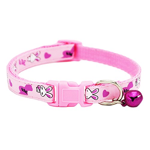 HshDUti Katzenhalsband mit Glöckchen, niedliches Kaninchen-Muster, Sicherheitshalsband, verstellbare Katzenhalsbänder mit Sicherheitsschnalle für Katzen, kleine Welpen, Hunde, rosa von HshDUti