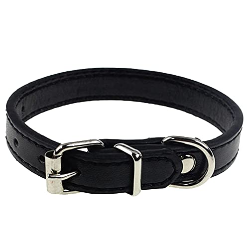 HshDUti Leder-Hundehalsband, verstellbar, Kunstleder, einfarbig, Hundehalsband, Katzenhalsband für kleine, mittelgroße und große Hunde, Welpen, Katzen, Schwarz von HshDUti