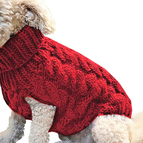 HshDUti Rollkragenpullover für Hunde, klassischer Zopfstrick, Hundepullover, warme Haustier-Winterkleidung, Outfits für Hunde und Katzen, Rot, M von HshDUti