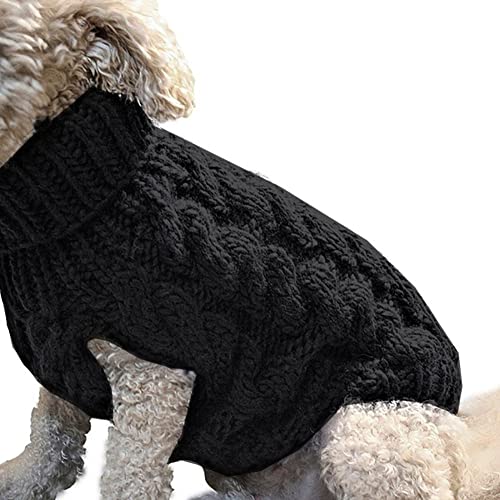 HshDUti Rollkragenpullover für Hunde, klassischer Zopfstrick, Hundepullover, warme Haustier-Winterkleidung, Outfits für Hunde und Katzen, Schwarz, L von HshDUti