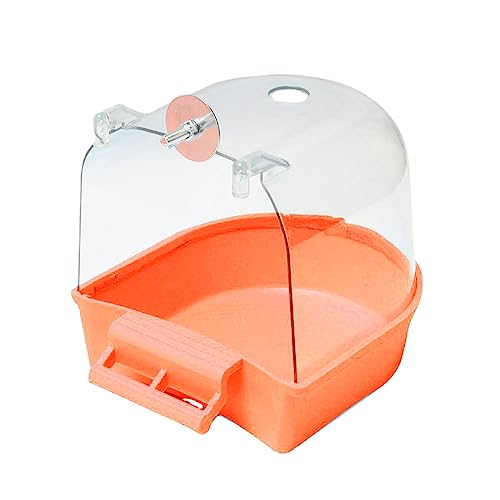 HshDUti Vogeltränke, hängende Badewanne, Vogelkäfig, Zubehör mit Haken, Wasserdusche, transparente Box, Futterspender für kleine Vögel, Kanarienvögel, Wellensittiche, Papageien, 13 x 14 x 13 cm, von HshDUti