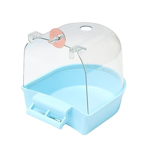 HshDUti Vogeltränke, hängende Badewanne, Vogelkäfig, Zubehör mit Haken, Wasserdusche, transparente Box, Futterspender für kleine Vögel, Kanarienvögel, Wellensittiche, Papageien, 13 x 14 x 13 cm, Blau von HshDUti