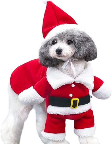 Katze Weihnachten Outfit, Weihnachten Haustier Kleidung Hund Katze Weihnachten Kostüm Weihnachtsmann Haustier Hoodie Mantel für kleine mittelgroße Hunde Katzen (M, Rot) von HshDUti
