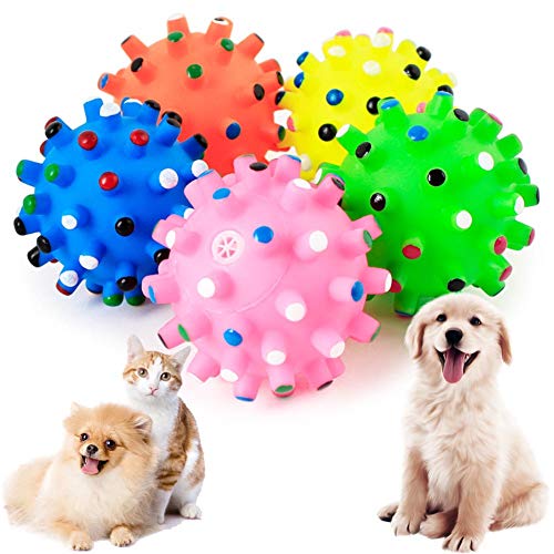 Kauspielzeug für Hunde, quietschender Kauball, bissfest, ungiftiger Gummi, interaktives Hundespielzeug, Kauspielzeug für die Zahnpflege, Zahnreinigung, Langeweile von HshDUti
