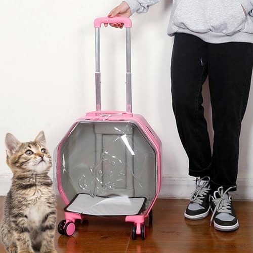 Transporttasche für Haustiere, transparent, mit Rollen, atmungsaktiv, leicht, hart, mit Matten, für Katzen und Hunde, von Fluggesellschaften zugelassen von HshDUti