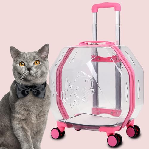 HshDUti Transporttasche für Haustiere, transparent, mit Rollen, atmungsaktiv, leicht, hart, mit Matten, für Katzen und Hunde, von Fluggesellschaften zugelassen von HshDUti