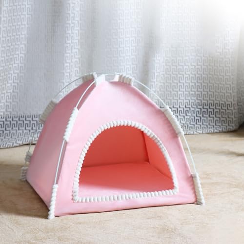 Katzenhaus für Draußen Katzenhöhle Outdoor für Katzen KatzenhöHle Große Katzen Bett, Hundezelt Katzenzelt mit Kissen für Haustiere, weich, warm Katzenbett,Rosa,L von Hsivtns