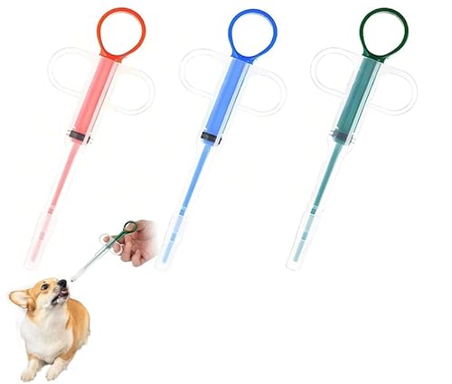 Hsyadazi 3 Stück Tabletteneingeber Katze (Rot/Blau/Grün), Manuelles Feeder, Einfaches und Sicheres Tablettengeber für Katzen - Inkl. Sicherheits-Stopper von Hsyadazi