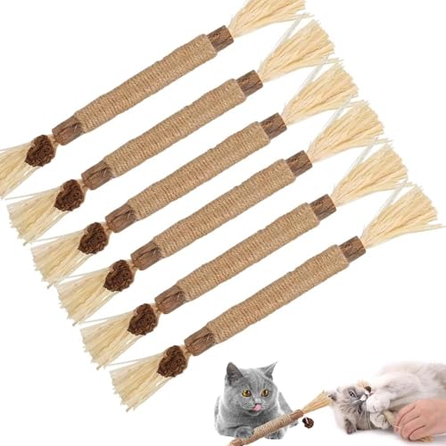 Hsyadazi 6 Stück Katzenminze Sticks - Katzenminze & Silvervine Zahnpflege-Set - Für Zahnreinigung & Mundgeruch - Mit Katzenminze - Ideal für Kauen, Spielen & Stressabbau von Hsyadazi