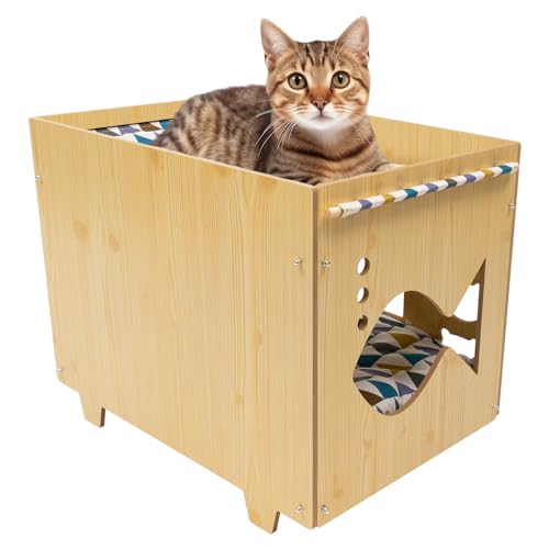 HuKaiL Katzenhaus Holz mit Matratze, Hundehütte Katzenhaus Winterfest Isoliert mit 2 Abnehmbaren Kissen, Weich Warm Katzenkorb Innenraum Katzenhütte für die Meisten Katzen, 55 * 40 * 44cm HuKaiL Katzenhaus Holz mit Matratze, Hundehütte Katzenhaus Winterfest Isoliert mit 2 Abnehmbaren Kissen, Weich Warm Katzenkorb Innenraum Katzenhütte für die Meisten Katzen, 55 * 40 * 44cm von HuKaiL