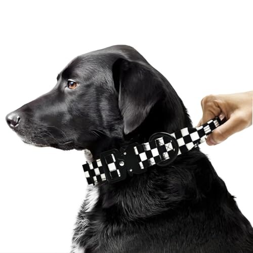 Huali Taktisches Hundehalsband, Premium-Qualität, verstellbar, strapazierfähig, dickes und langlebiges Hundehalsband mit Schnellverschluss-Metallschnalle, Größe XS (2,5 cm), Schachbrett von HuaLiPet