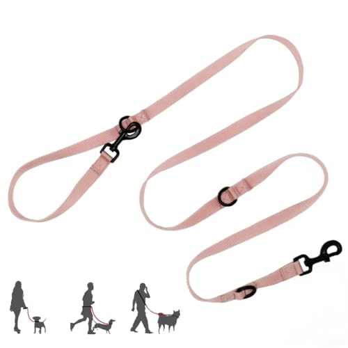 Multifunktionale Hundeleine für freihändige Hände, Nylon, verstellbar, für kleine, mittelgroße und mittelgroße Hunde, zum Spazierengehen, Laufen, Wandern, 2 m, Rosa von HuaLiPet