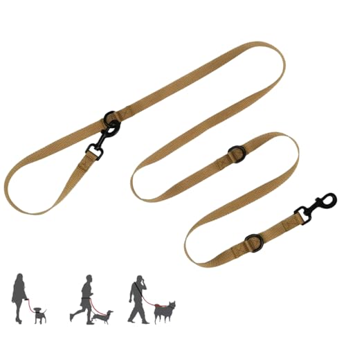Multifunktionale Hundeleine für freihändige Hände, Nylon, verstellbar, für kleine, mittelgroße und mittelgroße Hunde, zum Spazierengehen, Laufen, Wandern, Sandfarben von HuaLiPet