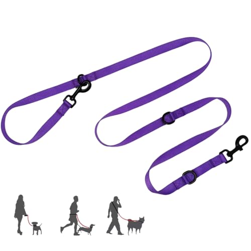 Multifunktionale Hundeleine für freihändige Hände, Nylon, verstellbar, für kleine, mittelgroße und mittelgroße Hunde, zum Spazierengehen, Laufen, Wandern, Violett von HuaLiPet