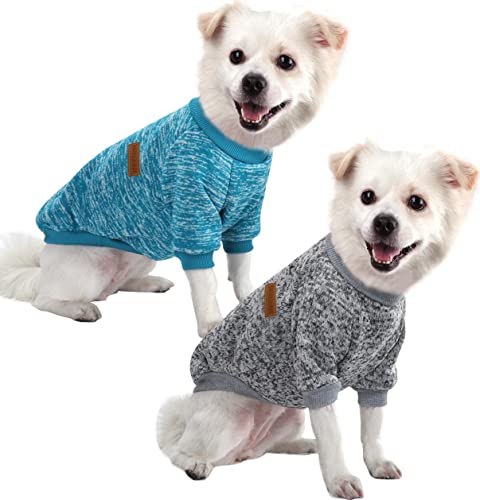 HuaLiSiJi Hundepullover Kleine Hunde Chihuahua Pullover Hunde Hoodie Hunde Strickpullover, Elastizität Warm und Leicht, Mit Einer Weichen Textur, Leicht zu Tragen (Blau+Grau, S) von HuaLiSiJi