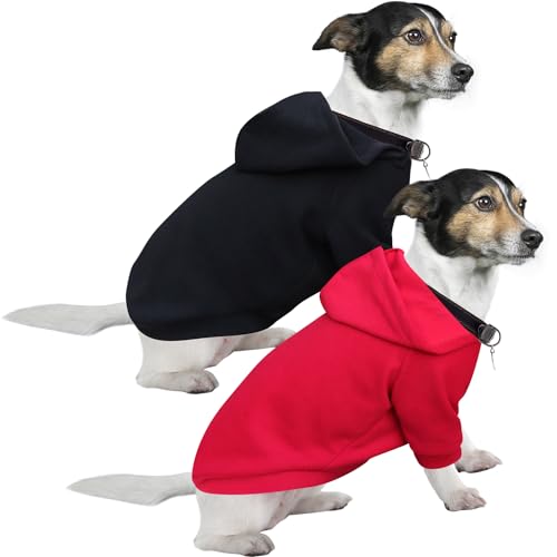 HuaLiSiJi Kapuzenpulli für Hunde Hundepullover Kleine Hunde Chihuahua Kleidung Welpen Hunde Hoodie, Warm und Leicht, Mit Einer Weichen Textur, Leicht zu Tragen und Hellen Farben (M, Schwarz+Rot) von HuaLiSiJi