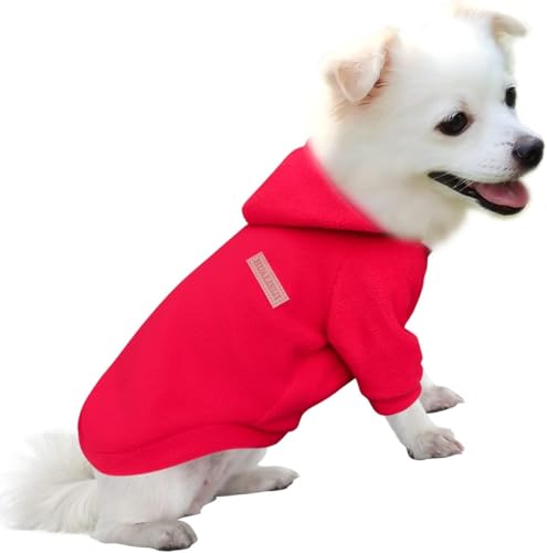 HuaLiSiJi Hunde Hoodie Kapuzenpullis für Hunde Sweatshirt Fleece Warm und Leicht, Sehr Schön, Bequem und Weich, Super Anzuziehen (Rot, XS) von HuaLiSiJi